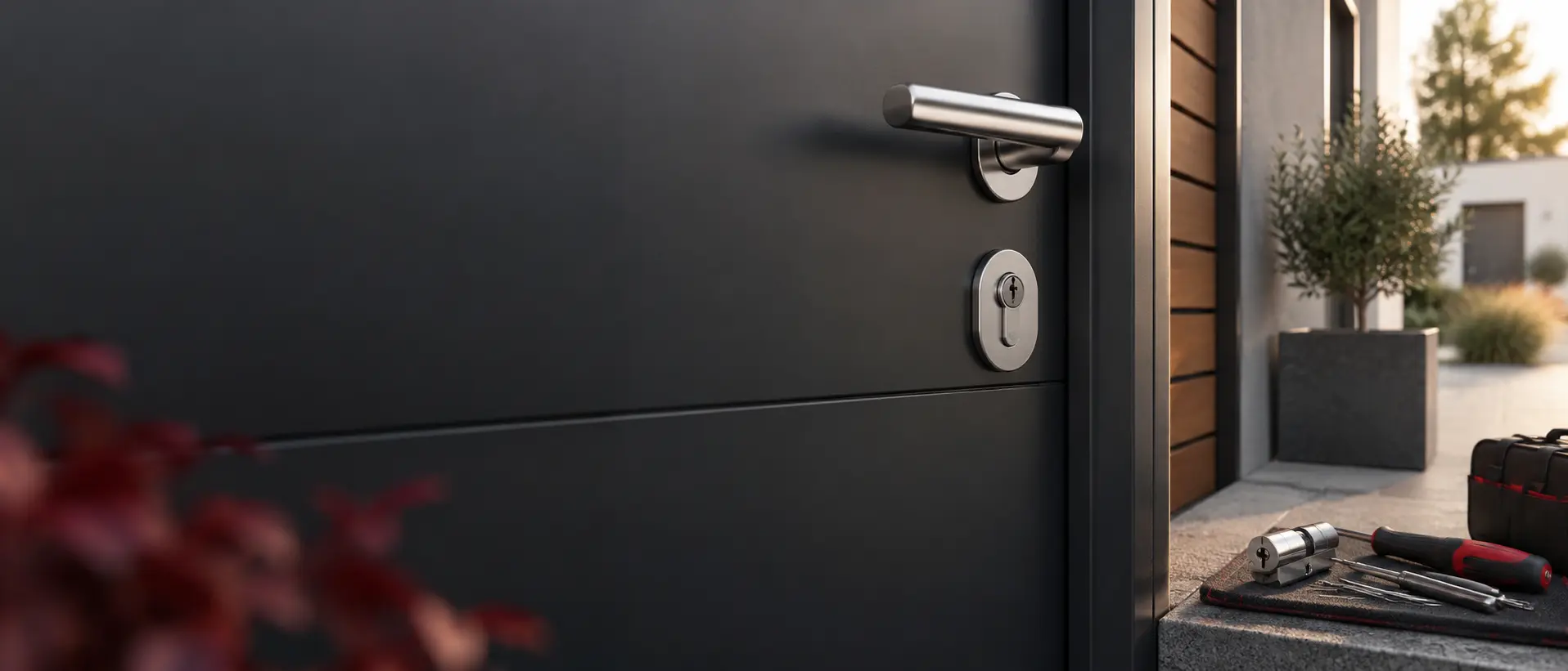 Moderne Haustür mit Sicherheitsschloss